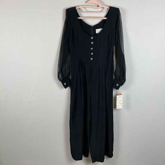 Vintage EXPO Petite Black Jewel Button Wide Leg Jumpsuit NWT Size 2 Made in USA - Picture 2 of 12